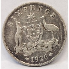 AUSTRALIA 1926 . SIXPENCE . VARIETY . MAJOR DIE CRACKS ON THE REVERSE